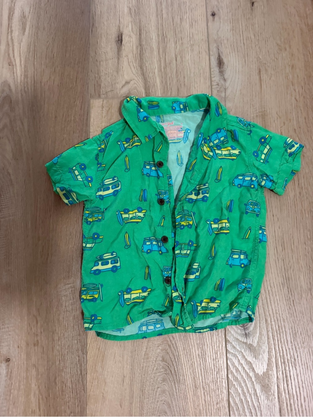 Cat & Jack Bright Green Short-Sleeve Button-Down with Surf Van Print
